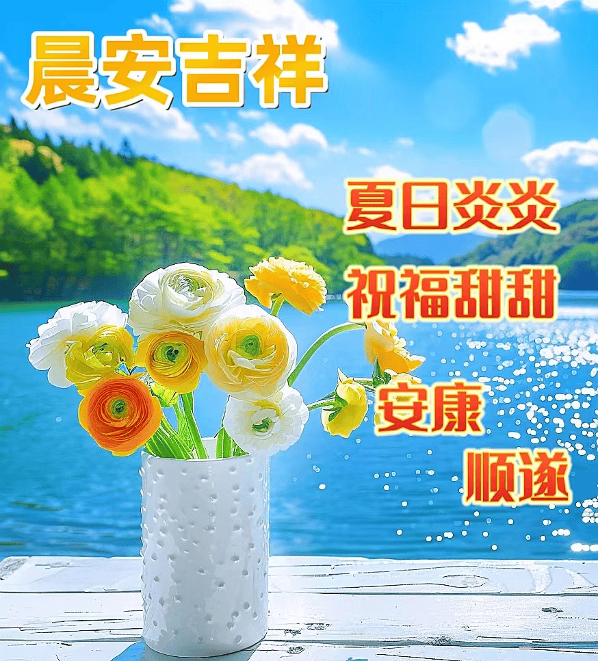 中老年早上好表情包大全,夏日酷热炎炎似火烧,瓜果蔬菜多吃好