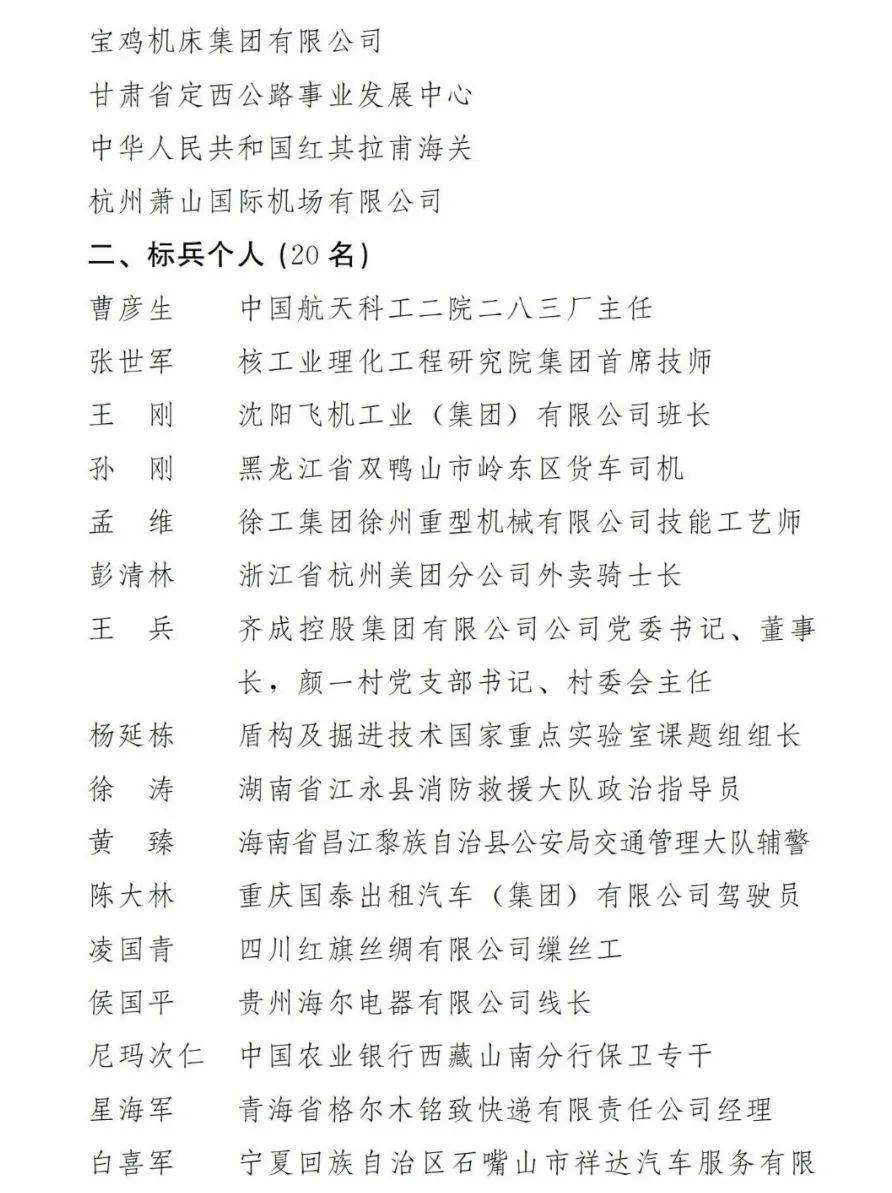 具体名单:近日,由全国总工会,中央宣传部,工业和信息化部,商务部