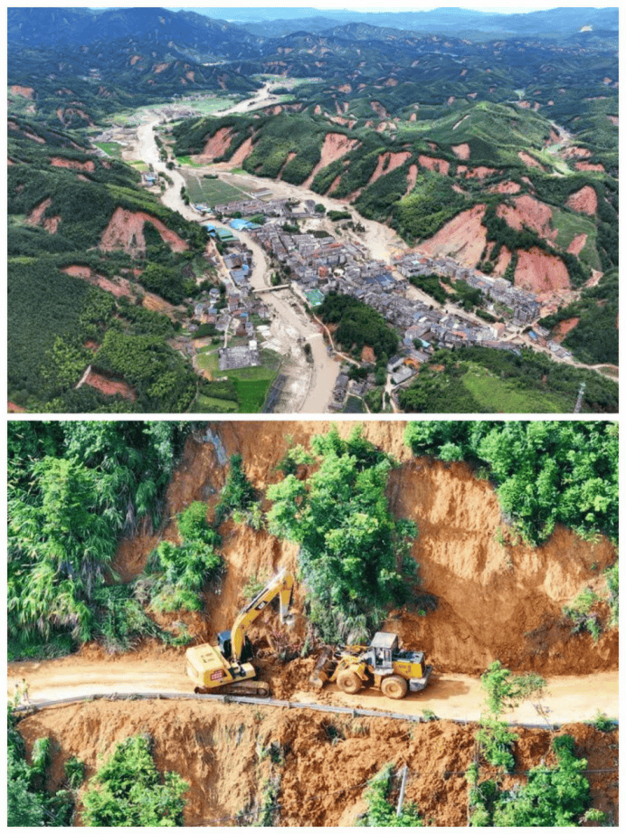 g357线彭市路段因山体滑坡和树木倒伏导致交通阻断