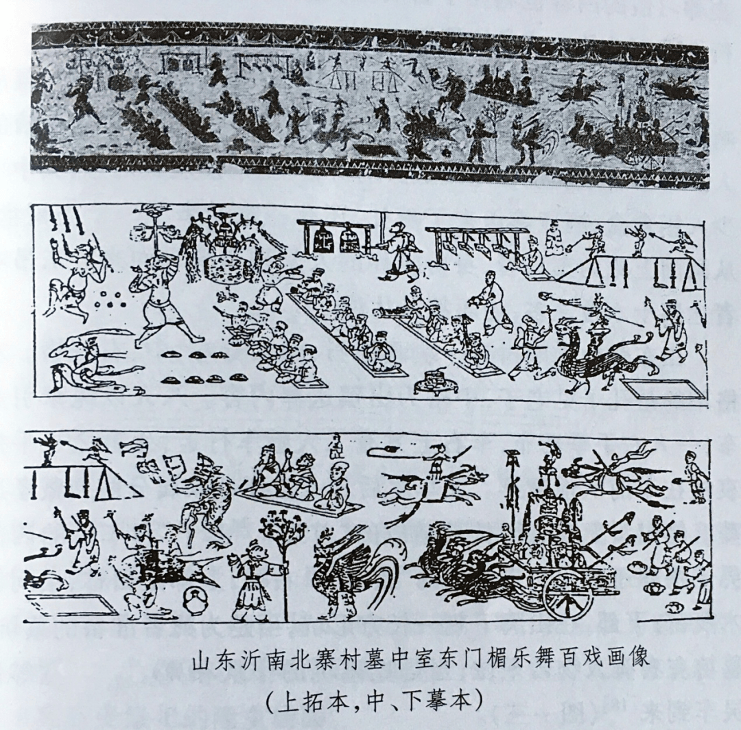 汉画像石上的乐舞百戏图,往往和墓主的迎客,饮宴,祭祀活动相联系
