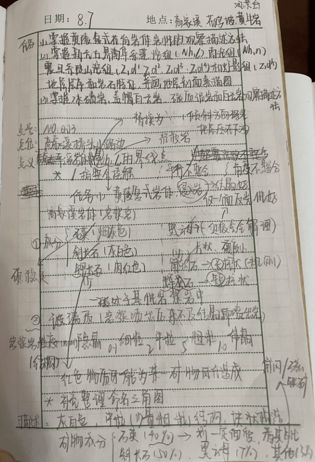 第一页最后几行是老师对该点岩石描述的总结,记录完整.