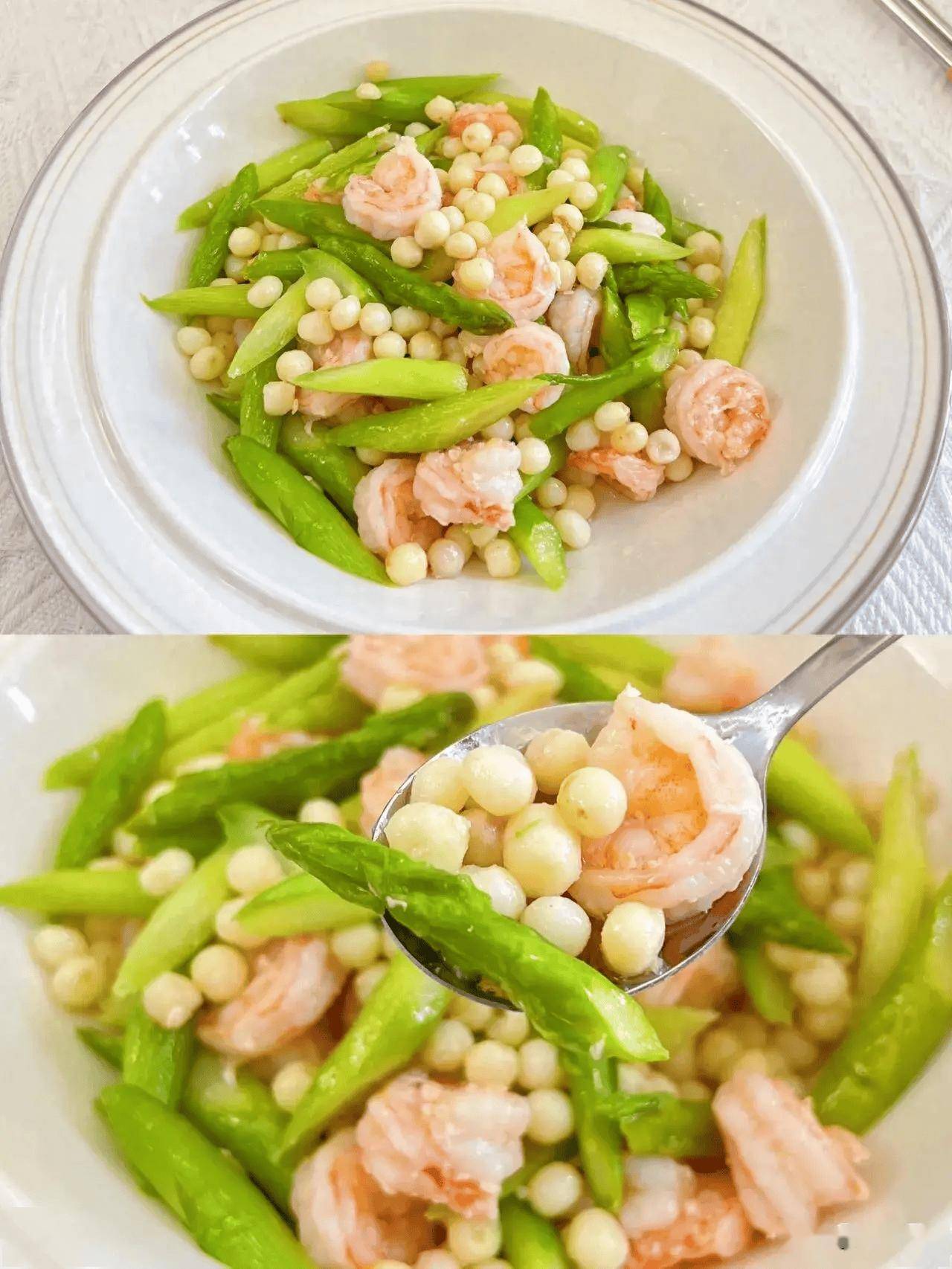 鸡头米:鲜芡实芦笋炒虾仁