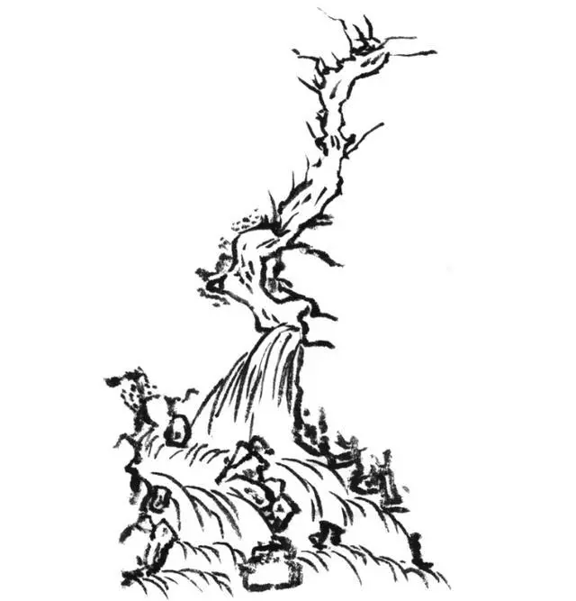 国画教程|山的表现方法,山石墨法及山坡路径,泉水瀑布的画法