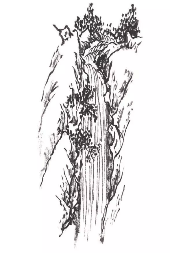 国画教程|山的表现方法,山石墨法及山坡路径,泉水瀑布的画法