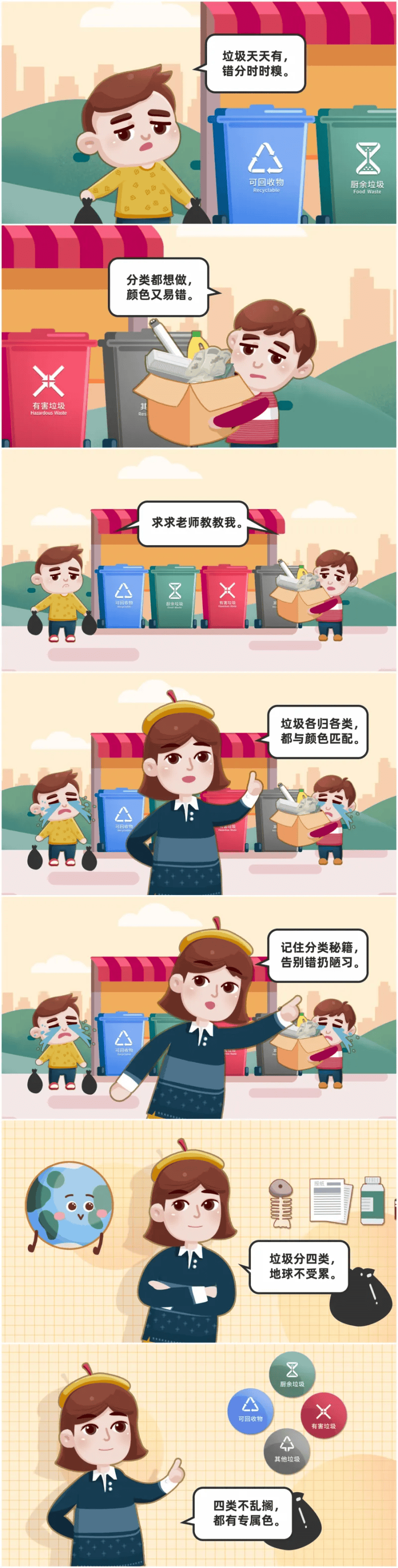 垃圾桶分类漫画图片