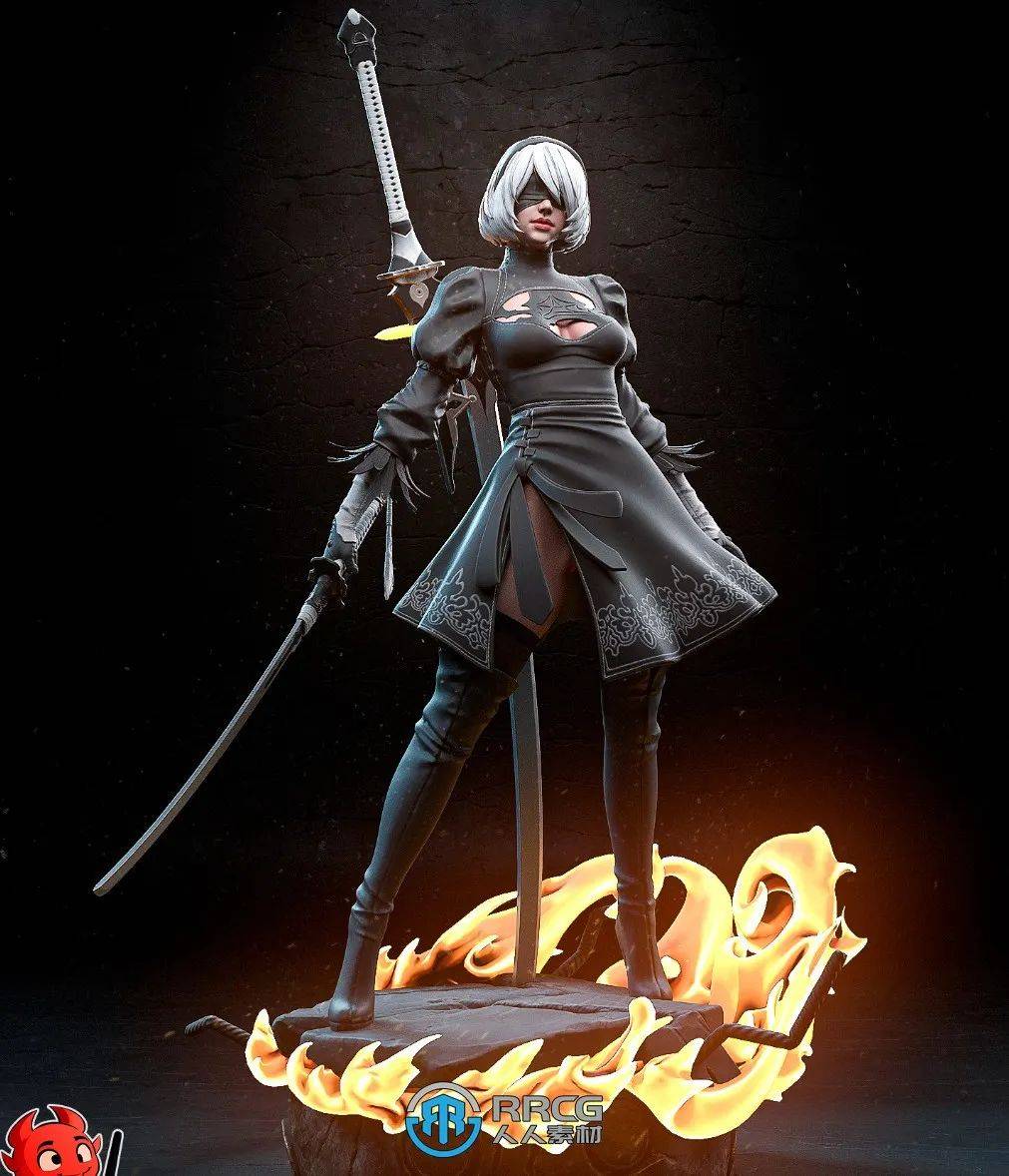 尤尔哈2b持剑站姿《尼尔:机械纪元》游戏角色雕刻手办3d打印模型