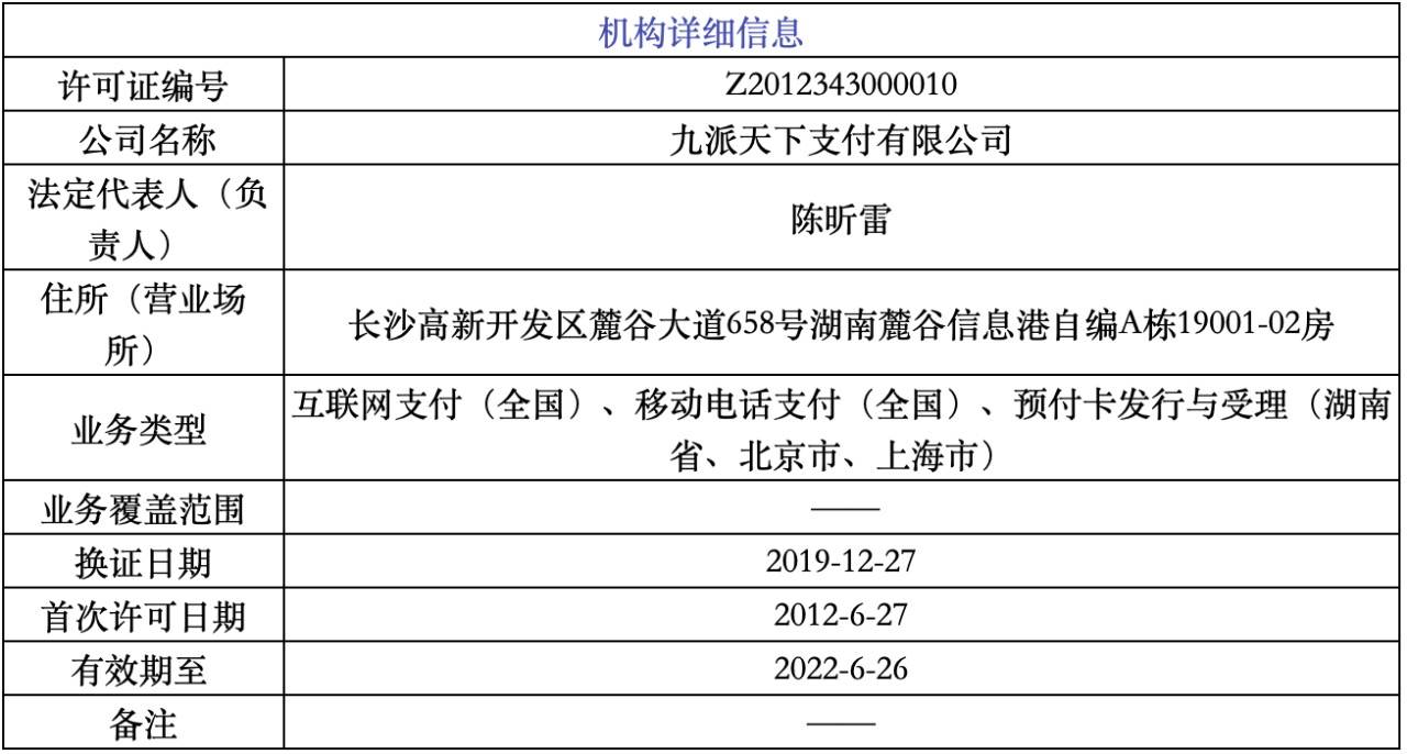 九派支付因瞒报投诉数据等被罚，牌照到期逾2年仍未成功续展