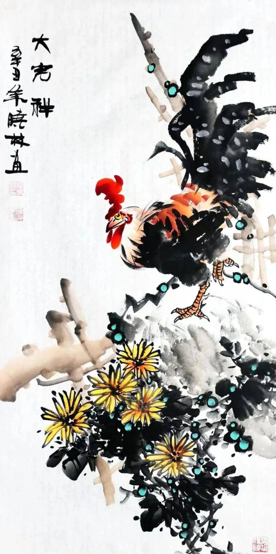 高晓林的鸡画:吉祥如意,喜气洋洋