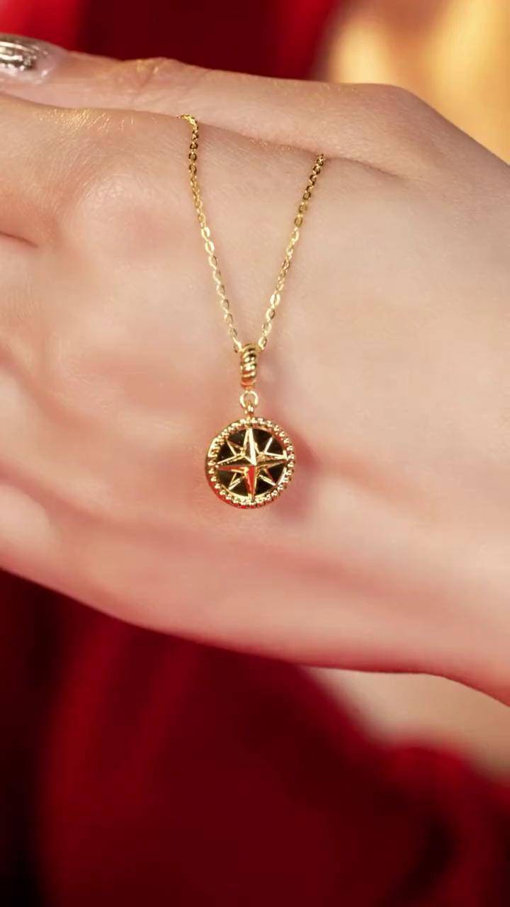 八芒星代表着八种幸运足金 项链 爱的礼物 挂坠