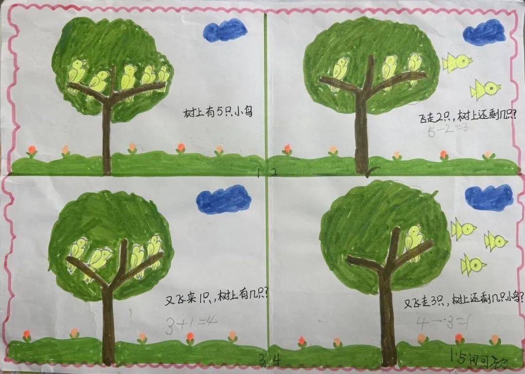 一年级数学组在国庆节期间设计了"编5以内加减法数学故事"的数学小报