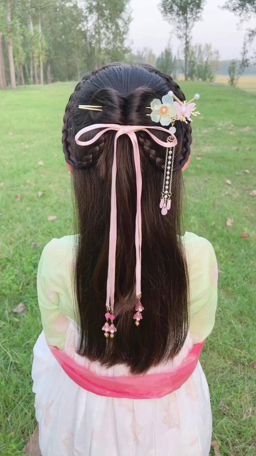 简单好看的亲子款古风发型古风发型汉服发型发簪发型编发教程儿童编发