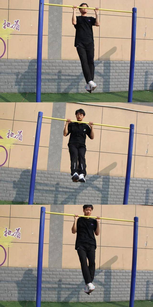 男生们在引体向上项目中展现出了惊人的上肢力量,他们一次次地挑战