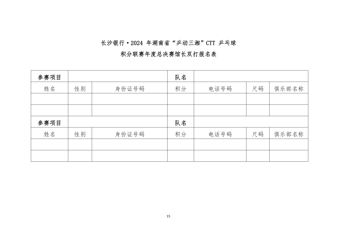 关于举办长沙银行·2024年湖南省"乒动三湘"ctt 乒乓球