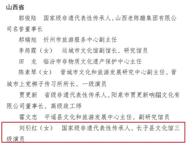 长治刘引红荣获"全国非物质文化遗产保护工作先进个人"称号