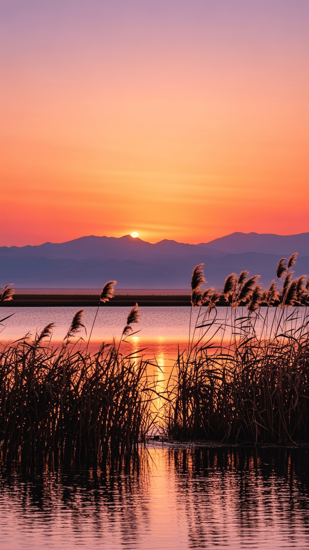湖畔晚霞,梦幻画卷