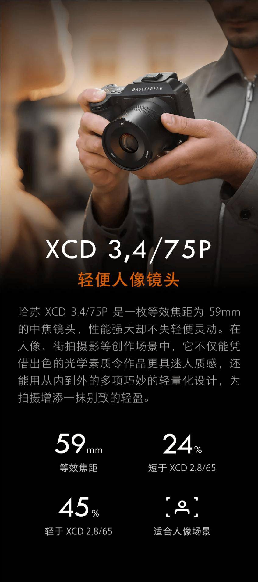 哈苏发布 XCD 3,4/75P 中焦人像镜头：等效焦距 59mm，14999 元