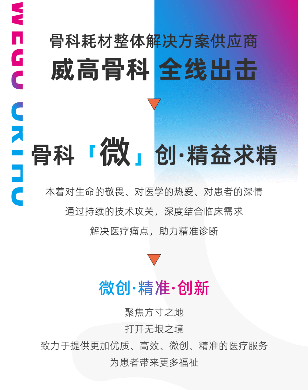 主要产品包括脊柱,创伤,关节,运动医学,骨修复材料,骨科手术器械及富