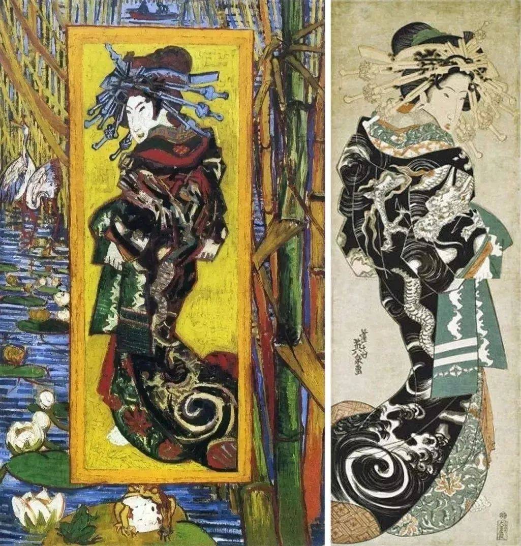 梵高被浮世绘中的色彩,构图所吸引,并将这些元素逐渐融入到自己的作品