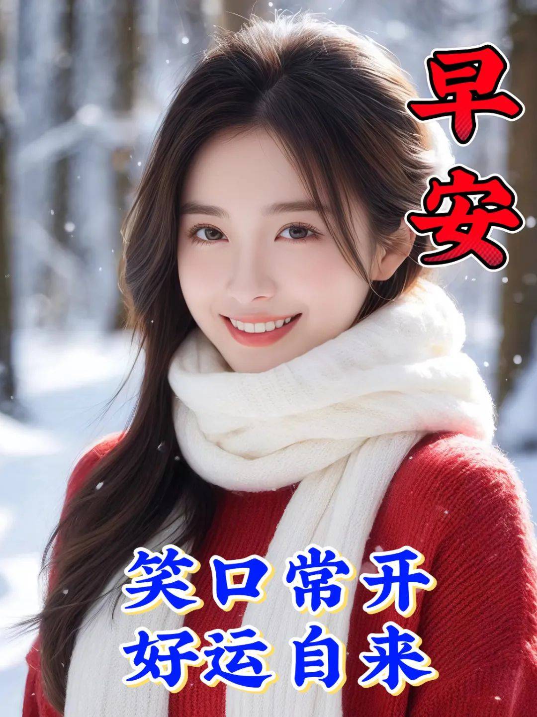 免打字的冬日美女早安问候祝福图片,平安健康相伴,幸福快乐相随!