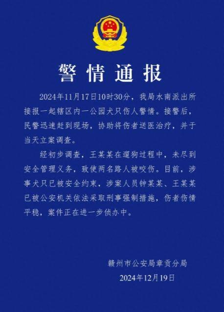 母女在公園遭4條大型犬撕咬 涉案2人被采取刑事強制措施 律師：或涉嫌以危險方法危害公共安全罪