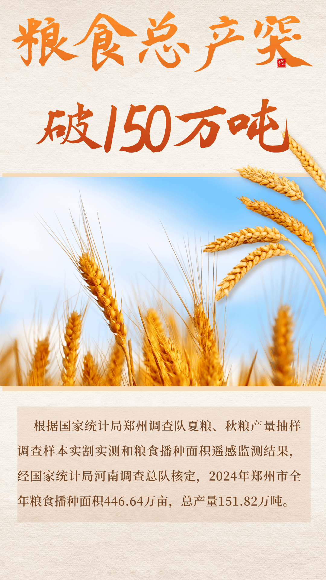 郑州市2024年粮食总产量突破150万吨