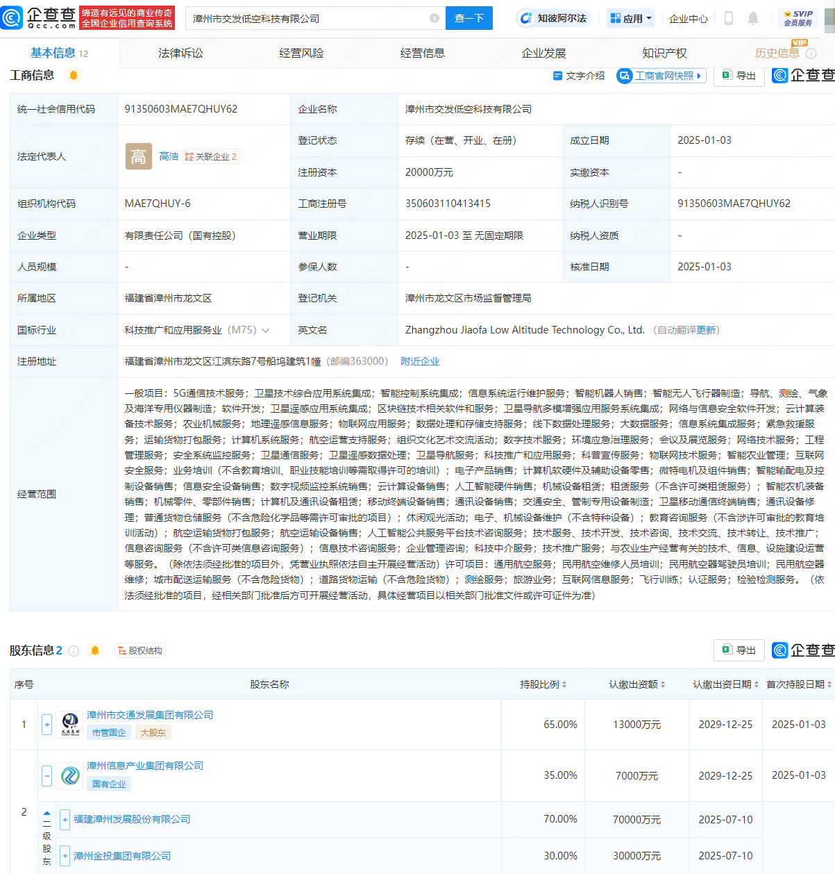 漳州发展等投资成立低空科技公司