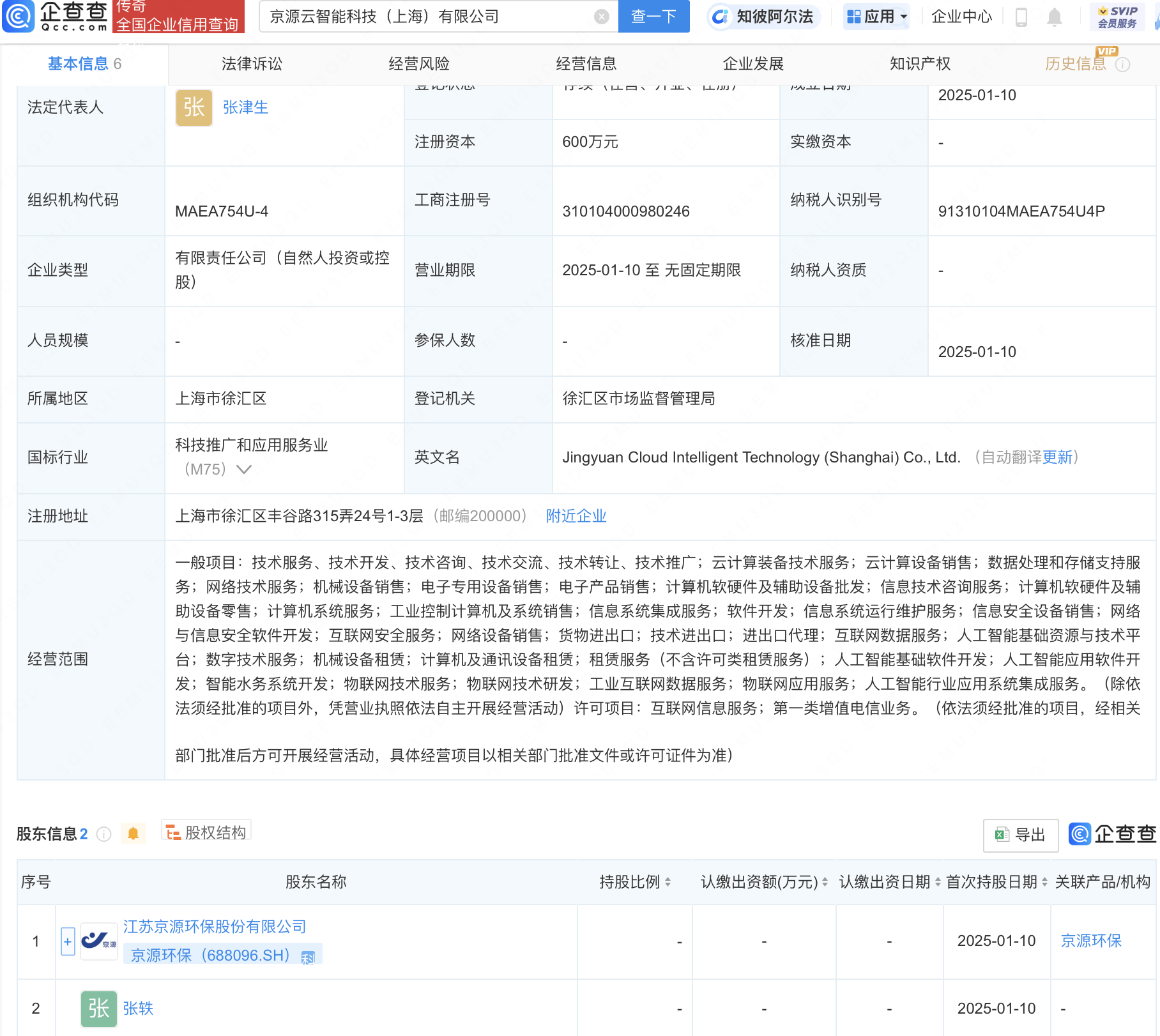 京源环保等成立云智能科技公司，含多项AI业务