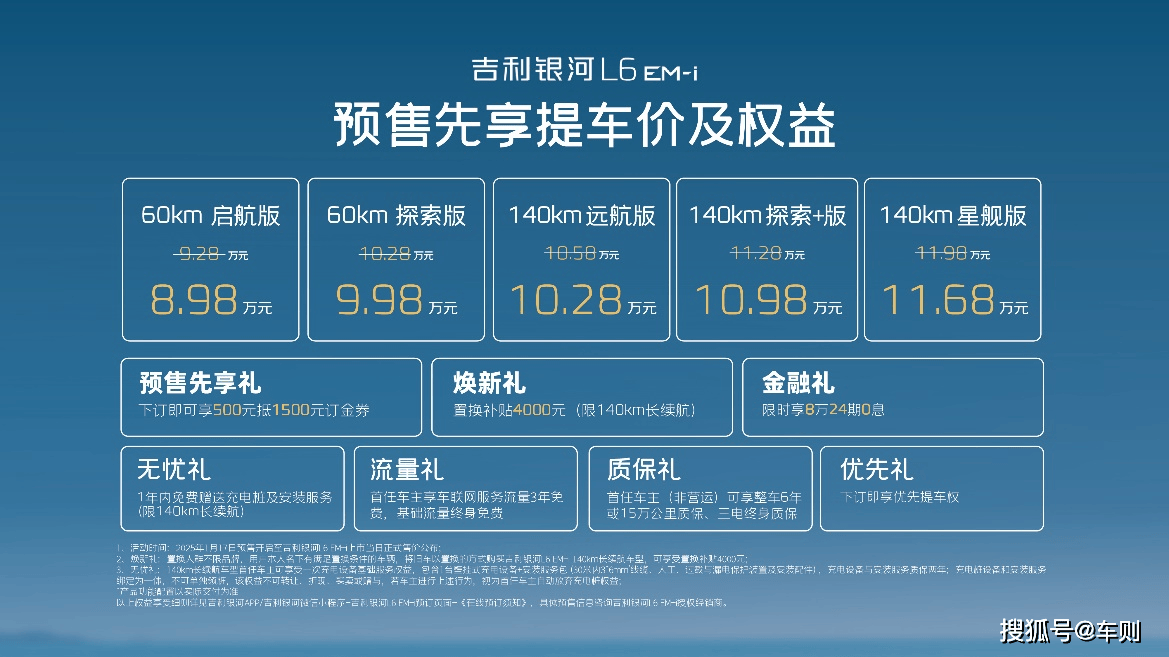 吉利银河L6 EM-i预售开启，2L级油耗电混家轿，先享提车价仅8.98万起！