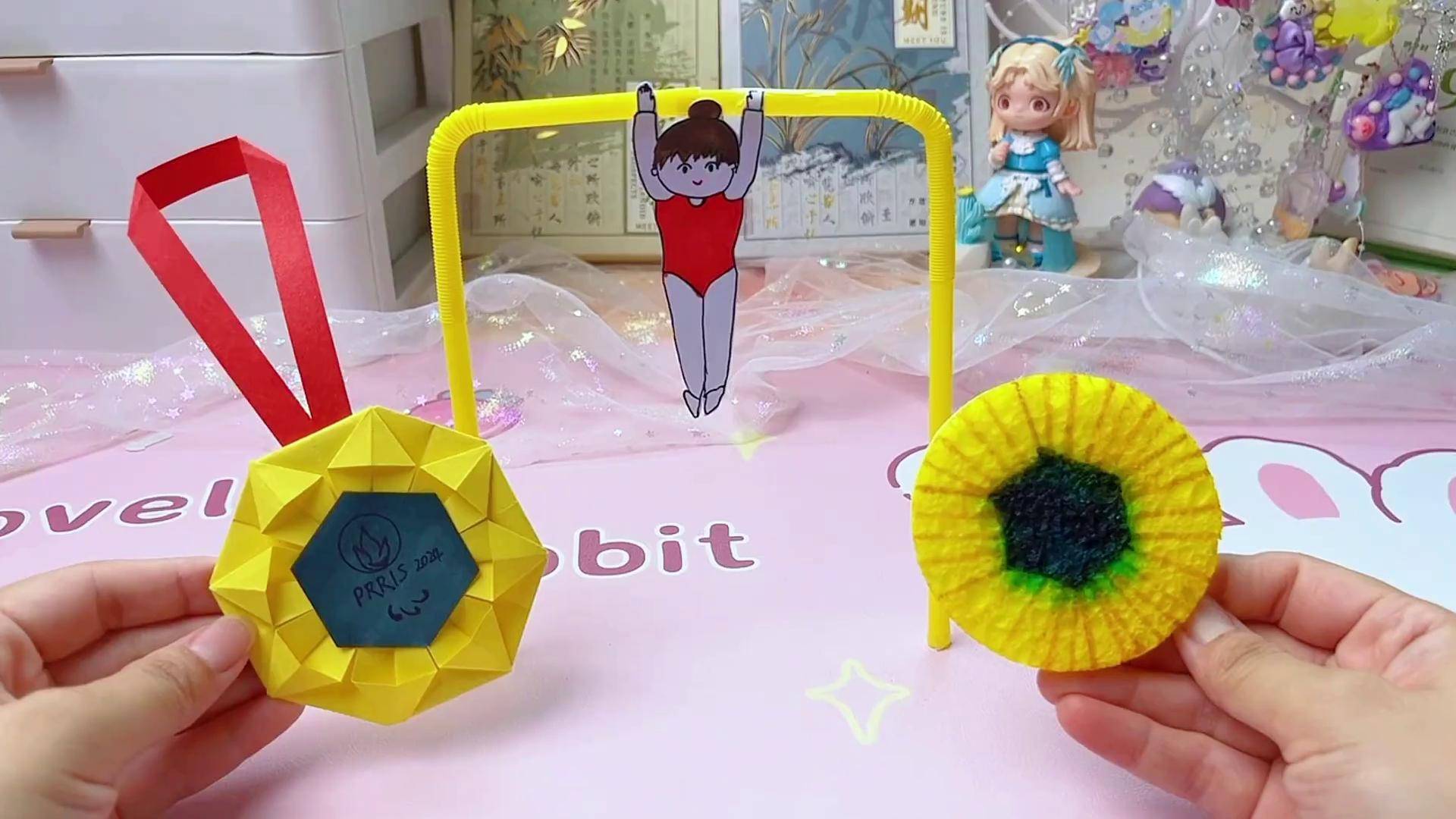 diy3种奥运小手工金牌捏捏折纸金牌和单杠表演手工diy奥运手工