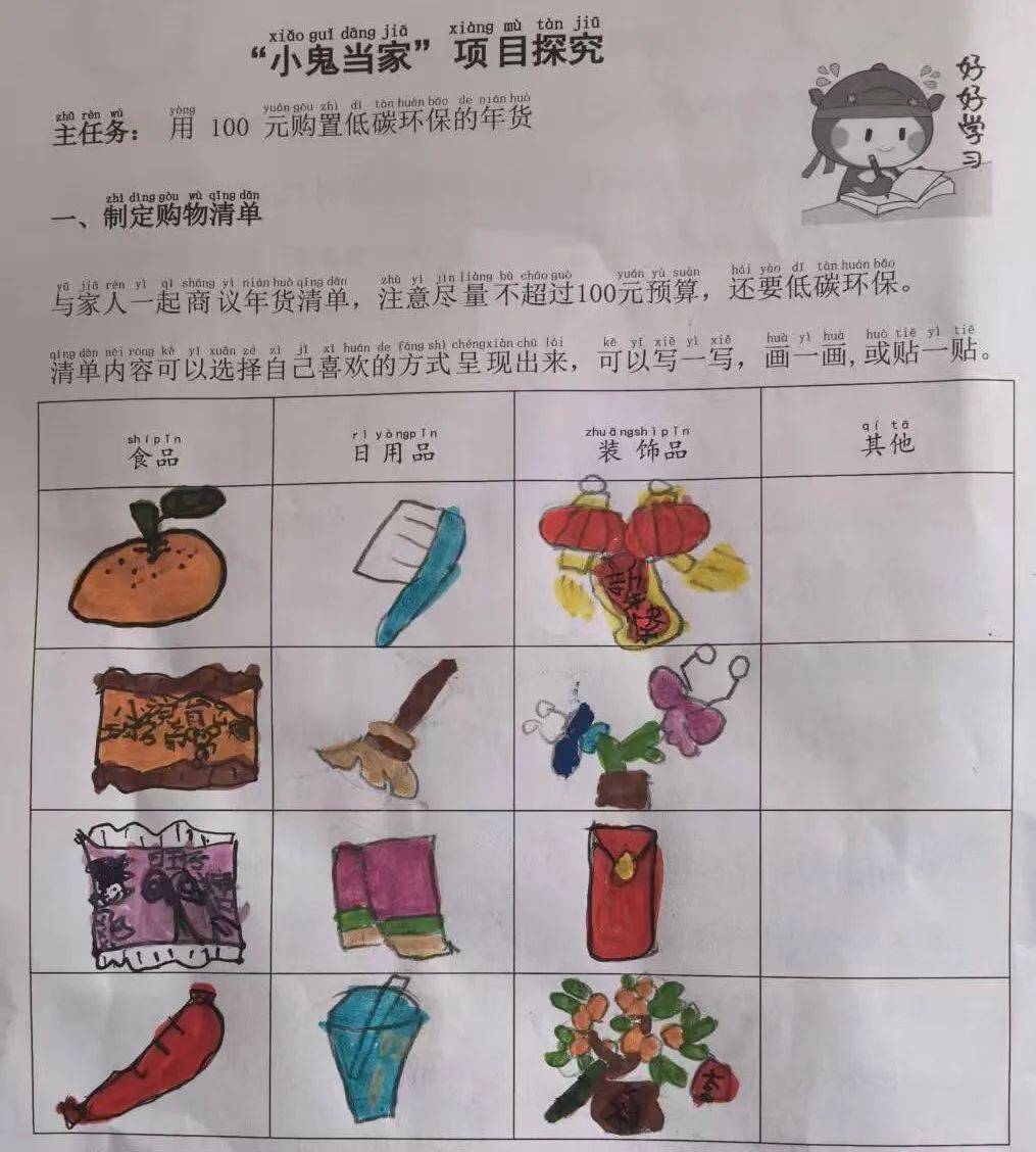 书写形成自己的购物清单,我们可以看到一笔一划都写满童真与认真,零食