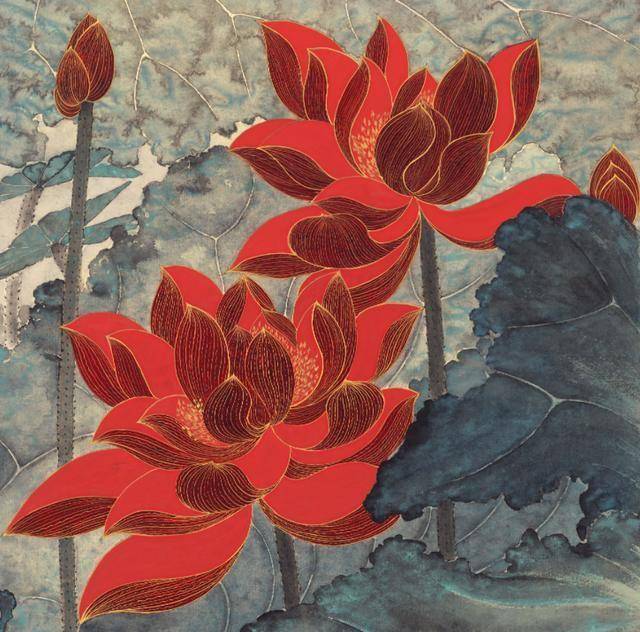 张大千《金线荷花图》赏析_搜狐网