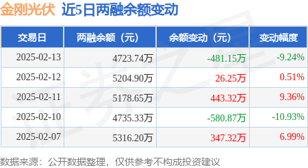 金刚光伏：2月13日融资买入23668万元融资融券余额472374万元星空体育(图2)