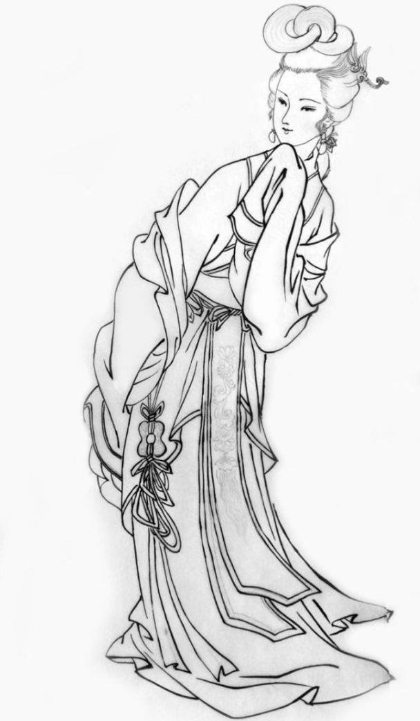 素材 | 一组中国传统仕女白描 线条漂亮