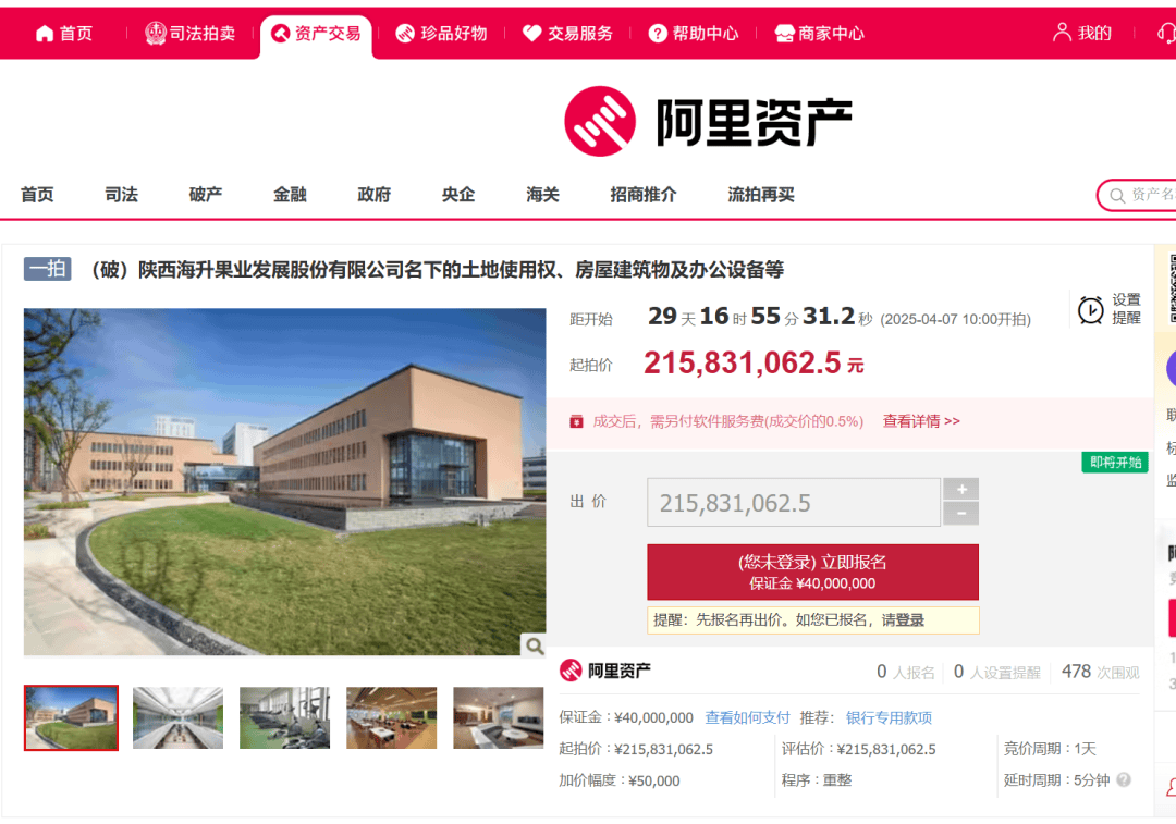 215亿元起曾经陕西最早港交所上市企业之一如今破产资产拍卖星空体育网址(图1)