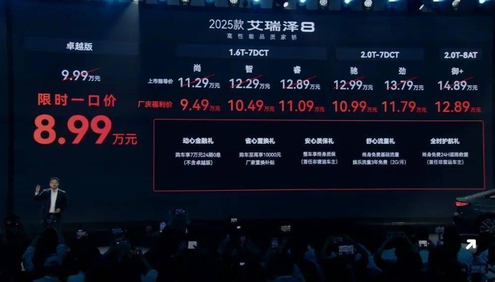 10.39万元起！奇瑞艾瑞泽8 PRO上市