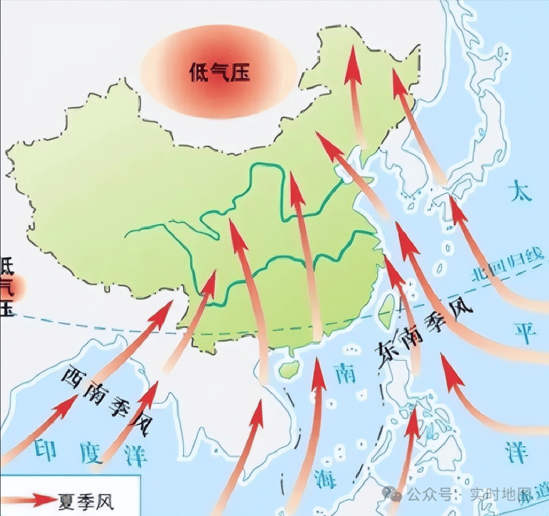 中国夏季风形成示意图