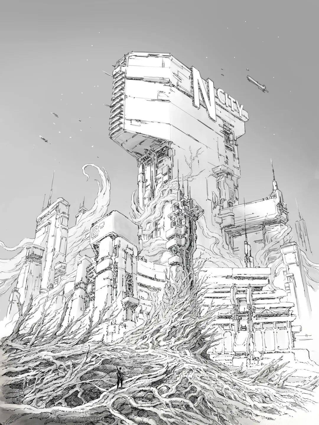 这线稿细节强的吓人场景仔细看都容易老花的程度真正的大佬都这么卷了