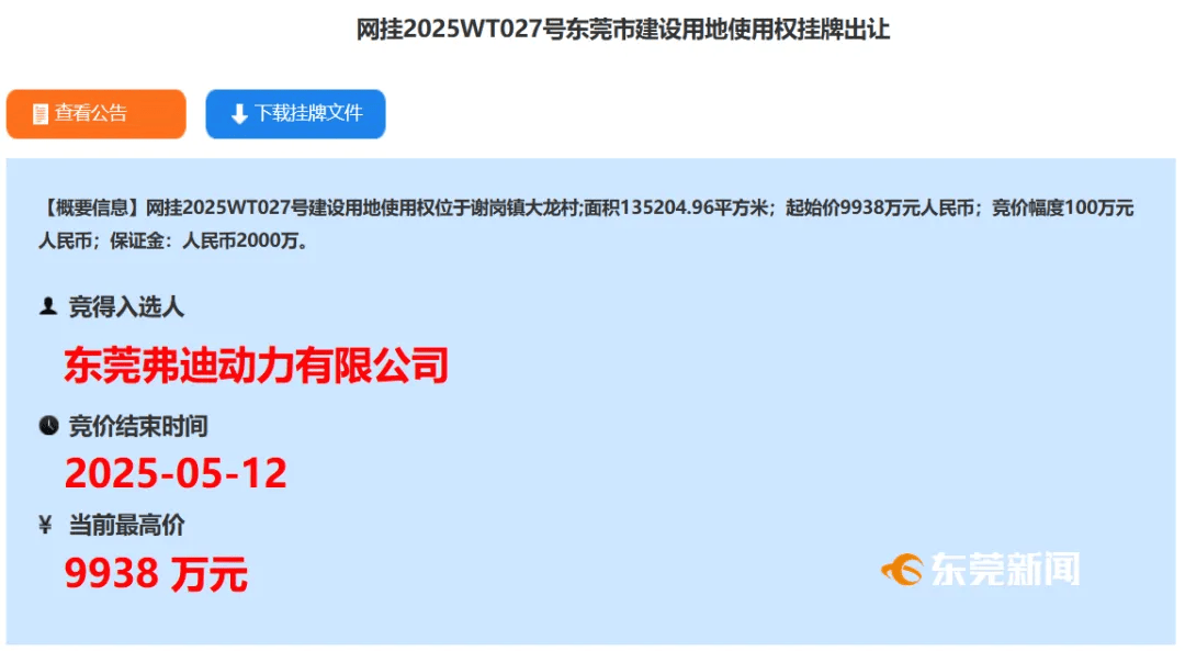 9938万！比亚迪拿下东莞这块地！