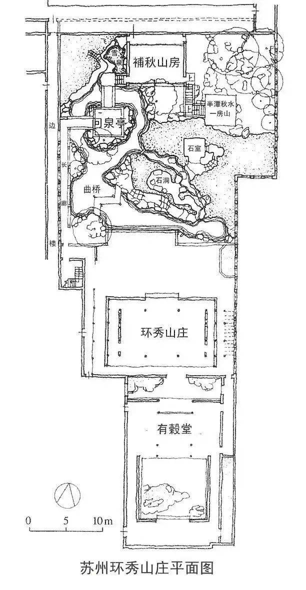 环秀山庄整体布局以假山为主,水池为辅,山水相依,虽庄园面积不大,但极