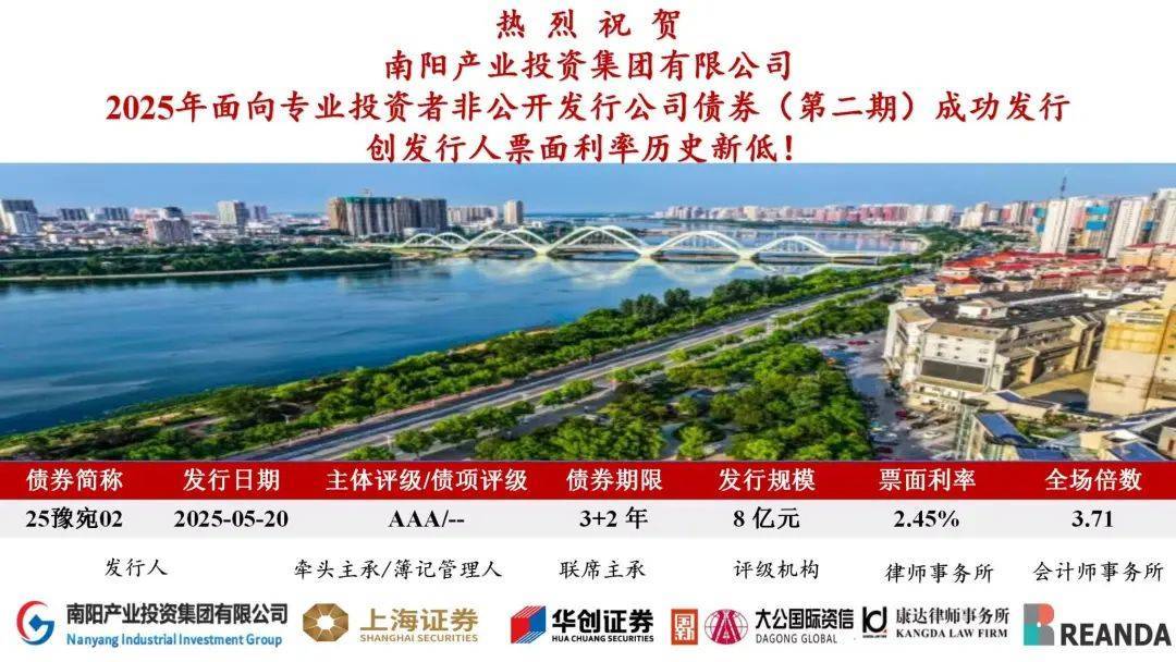 南阳产投集团完成发行8亿元公司债，利率2.45％