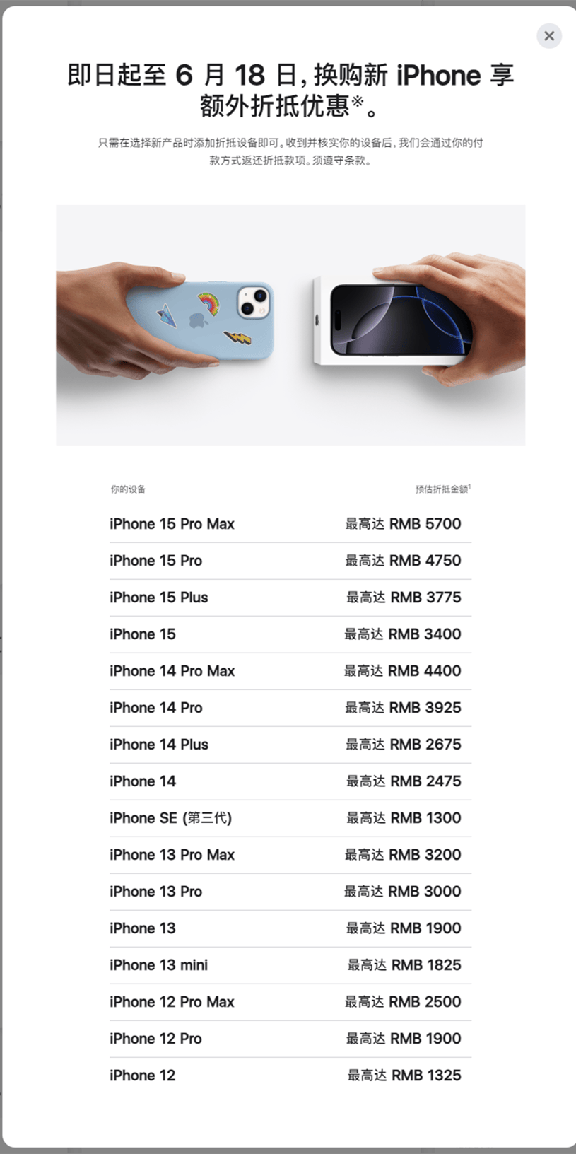 苹果官宣：即日起至6月18日，换购新iPhone，可享额外折抵优惠
