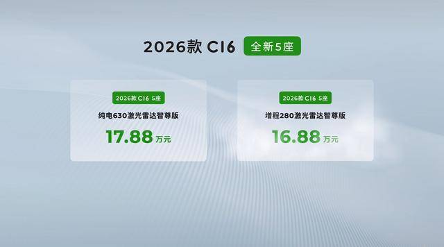 2026款零跑C16上市 新增5座车型 15.18万起售