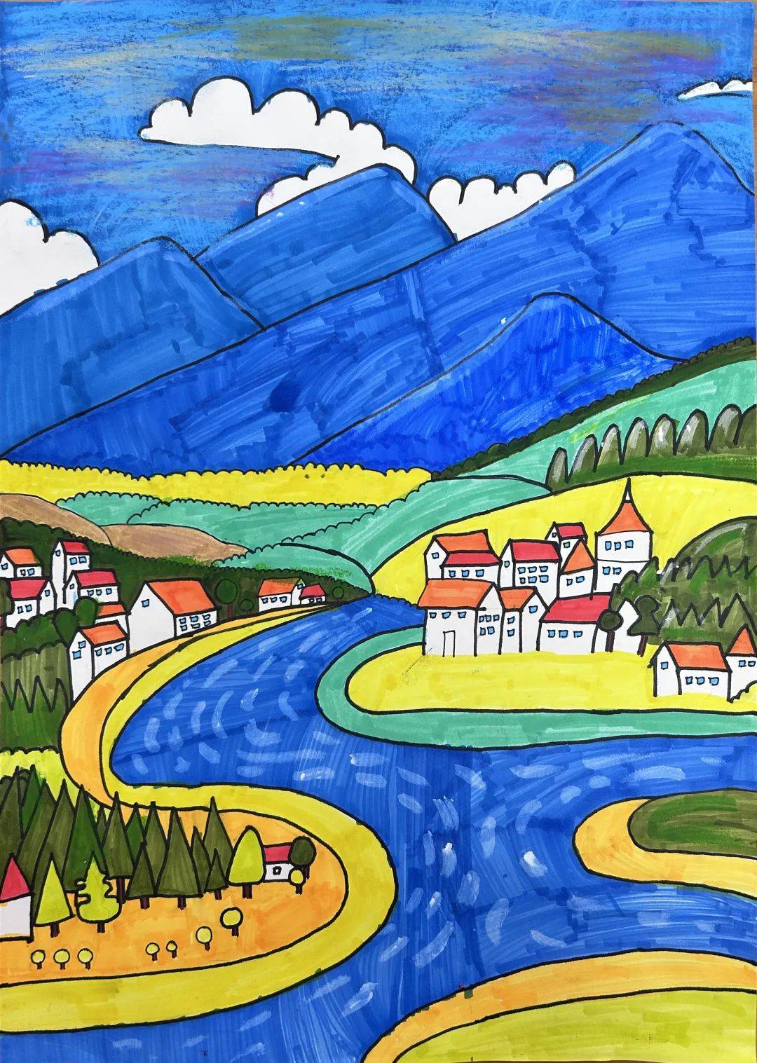 冯玉凝《美丽家乡》元光小学 指导老师:曹佳佳田雨馨《家乡风景图》