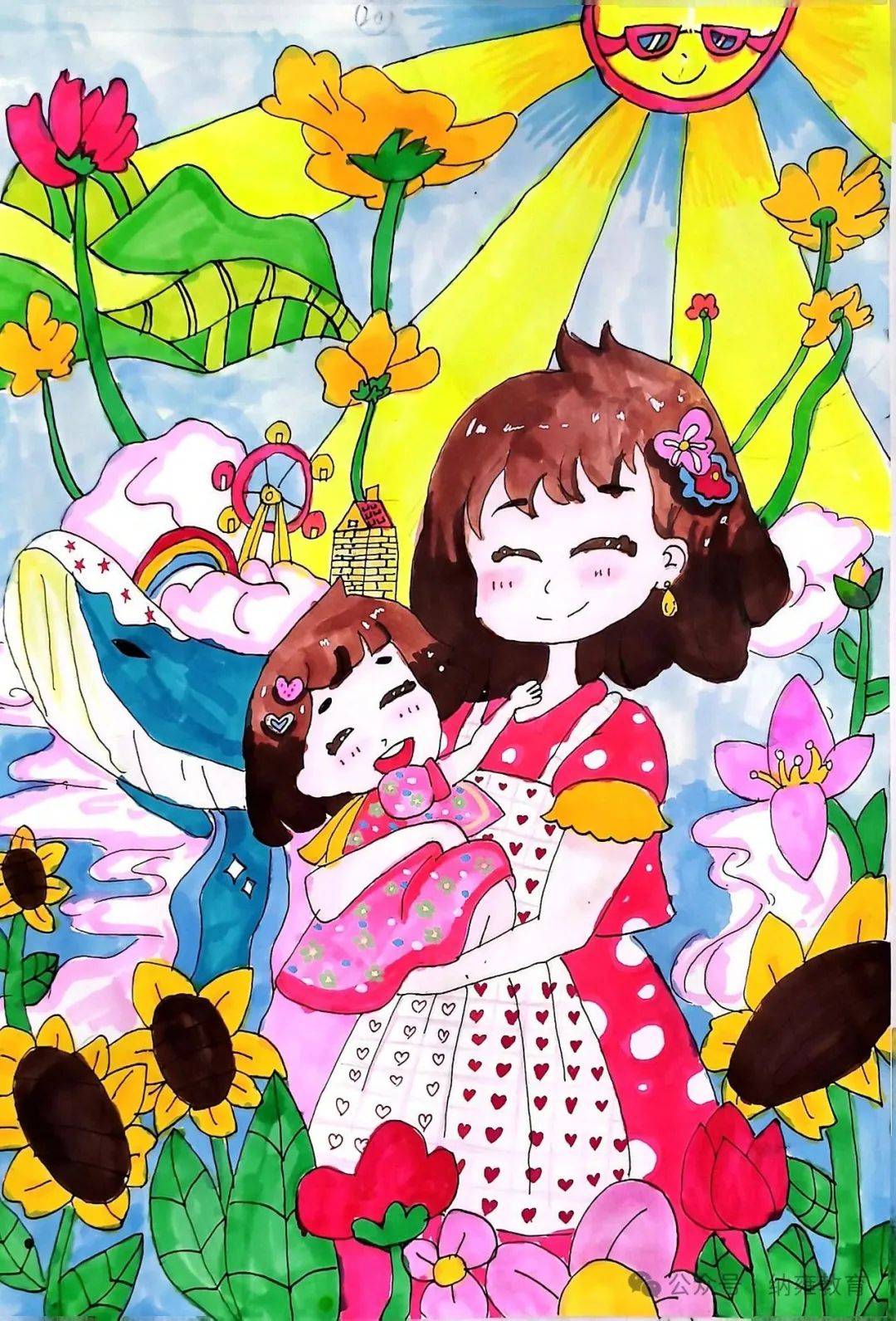 勺窝中心学校开展"感恩教育"征文绘画评选活动