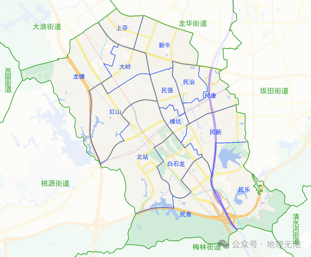 其中,民治街道设14个社区工作站:民康,红山,上芬,龙塘