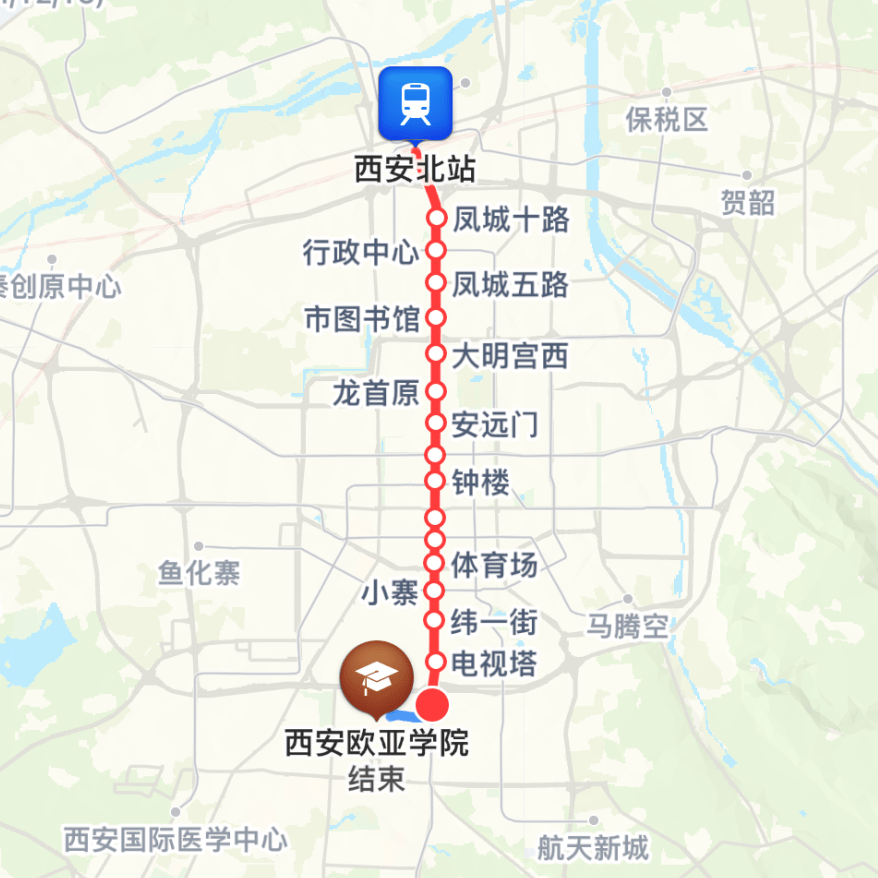 转乘205路公交到电子南街中段下车前往西安欧亚学院