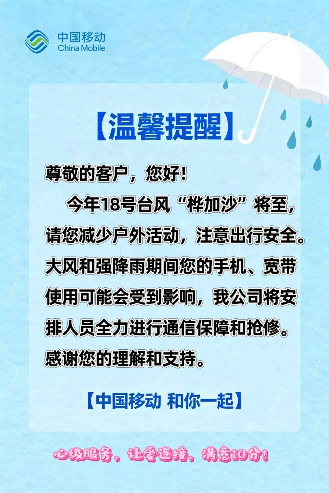 台风安全提醒短信关心客户