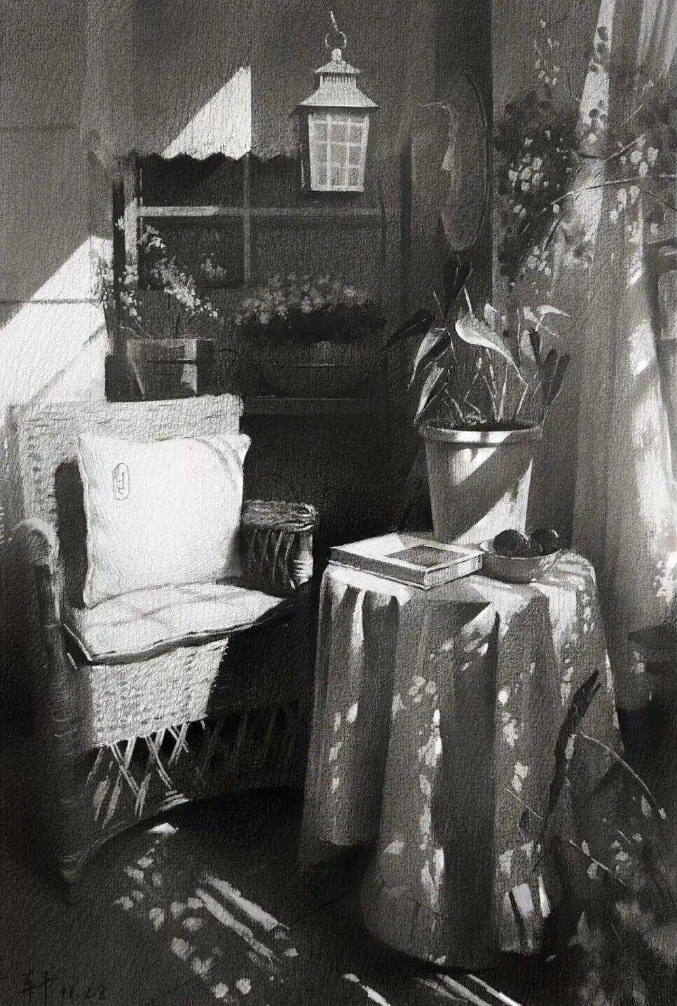 绝了!这场景素描的光影氛围感