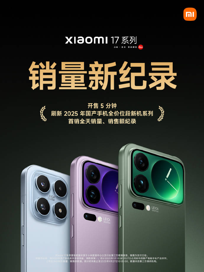 卖爆了！小米17全系销量创新高，开售仅5天已破百万