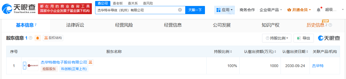杰华特在杭州成立半导体公司